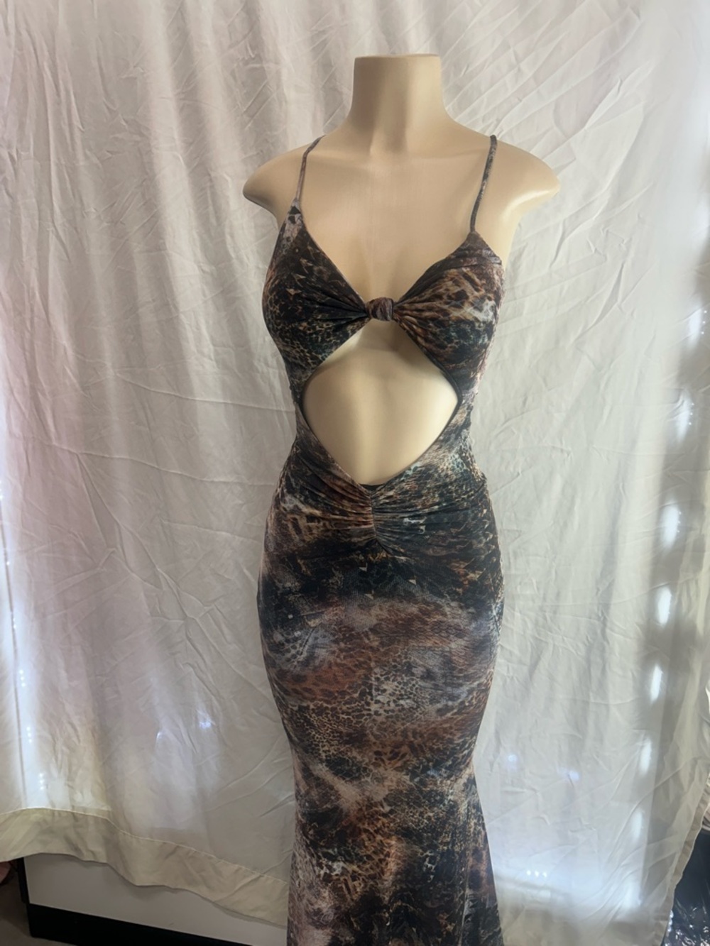 Women’s Brown Animal Print Cutout Maxi Dress